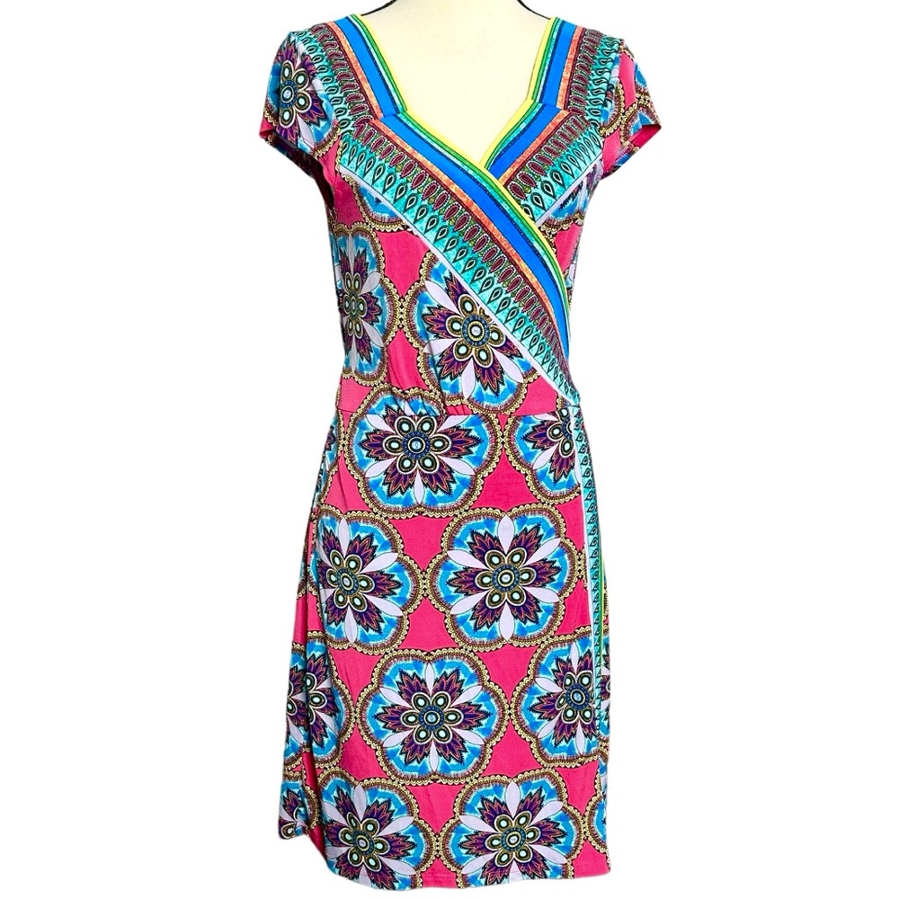 Nicole by Nicole Miller Dress L Wrap Mandala Pattern Mini
